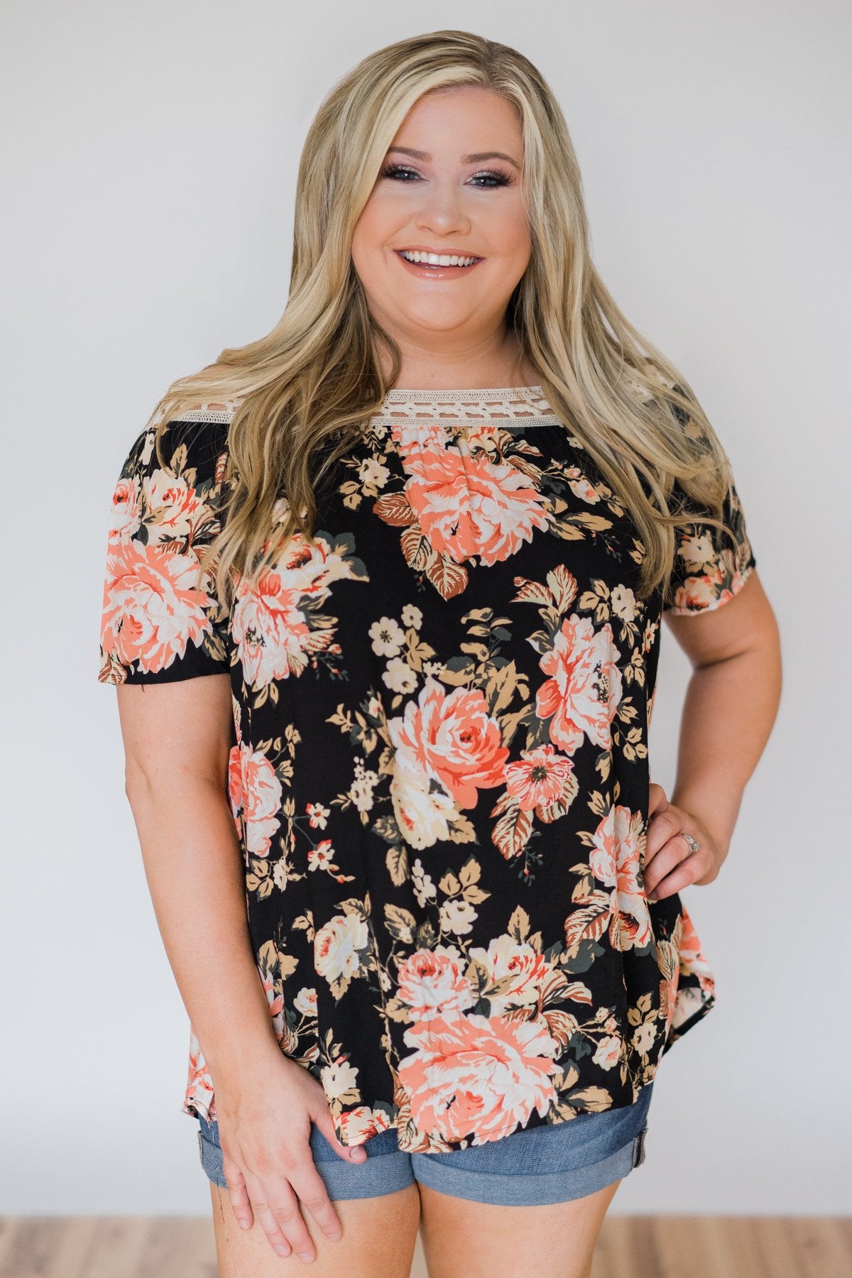 Woven Into Perfection Off the Shoulder Floral Top- Black