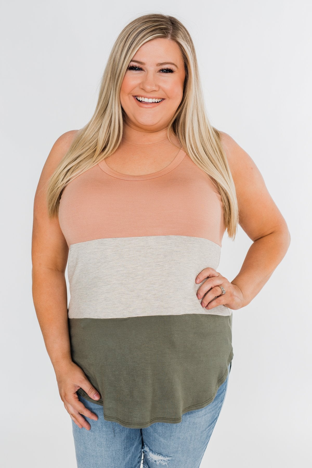 Unforgettable Racerback Color Block Tank Top- Blush