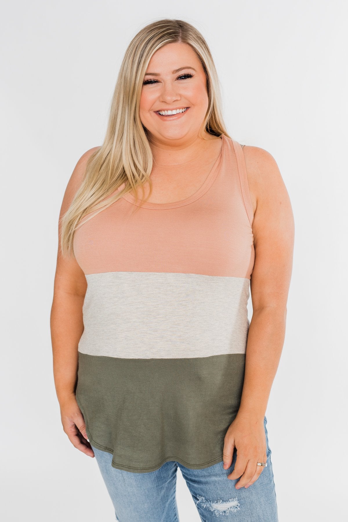 Unforgettable Racerback Color Block Tank Top- Blush