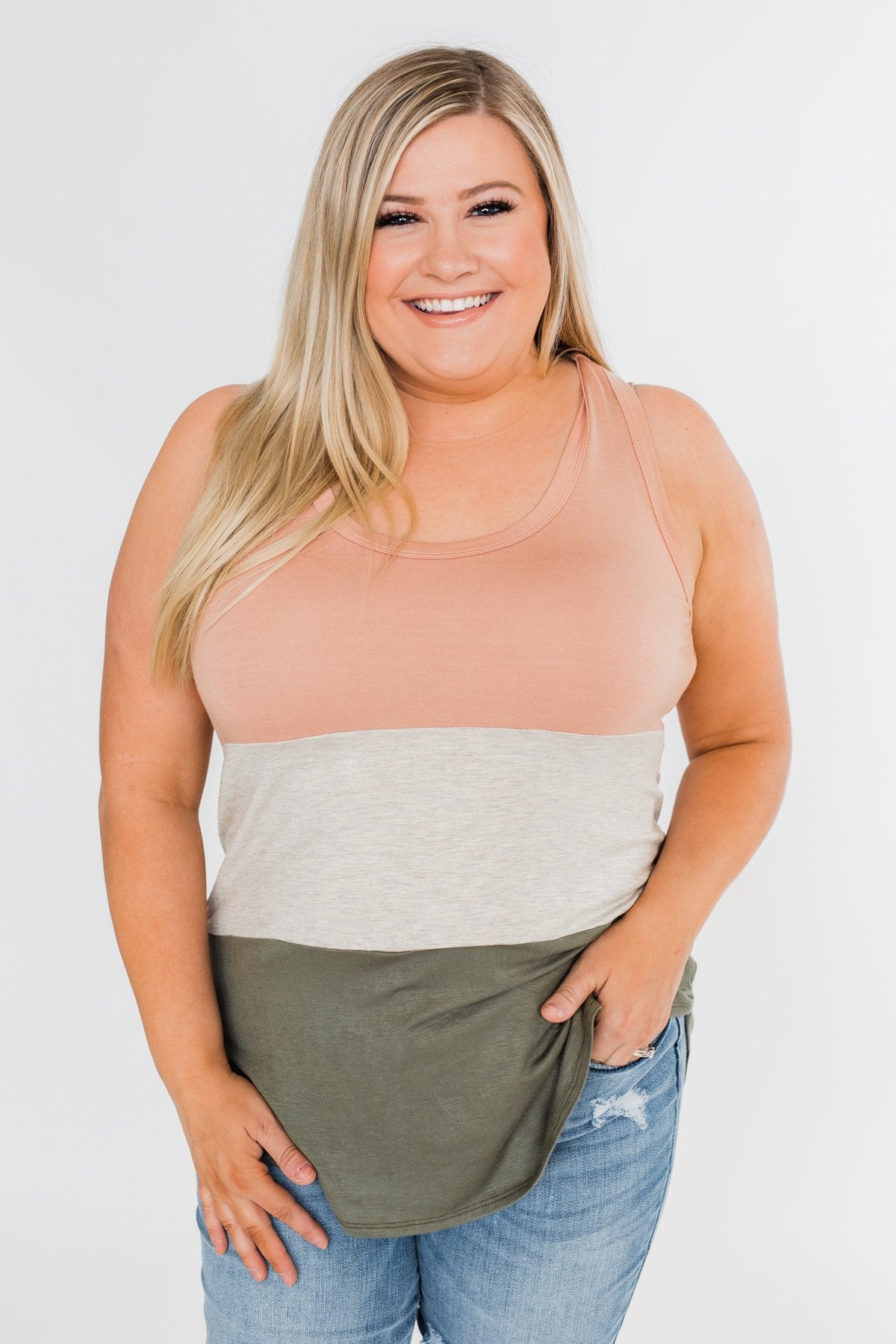 Unforgettable Racerback Color Block Tank Top- Blush