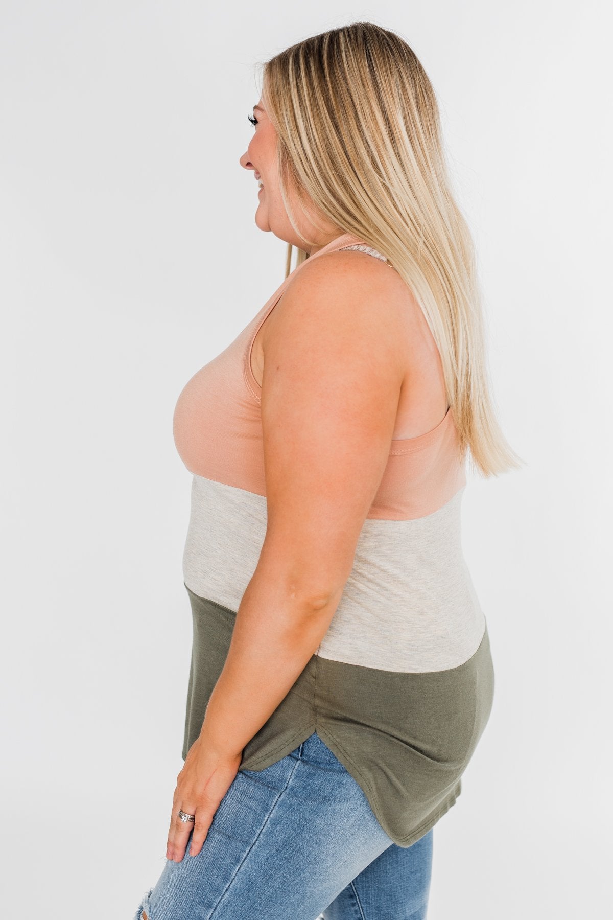 Unforgettable Racerback Color Block Tank Top- Blush