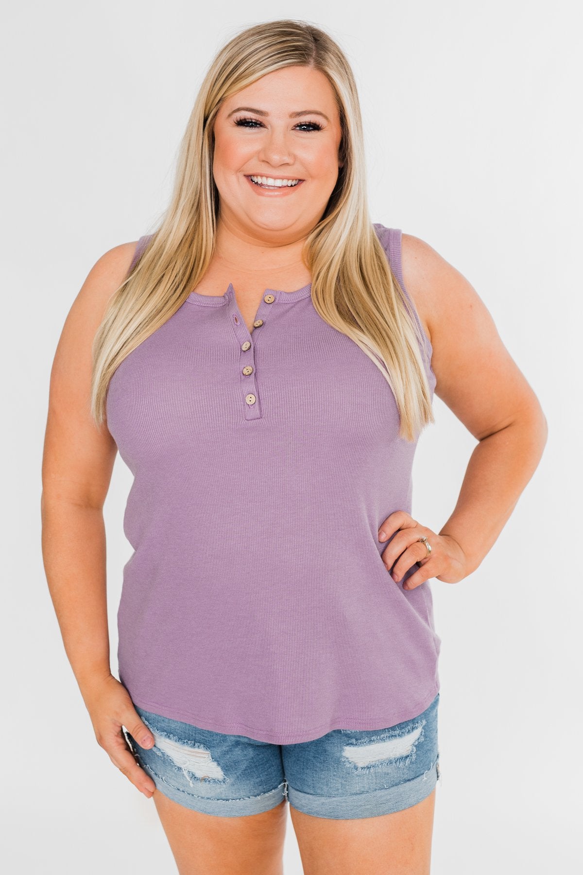 5 Button Henley Tank Top- Dusty Purple