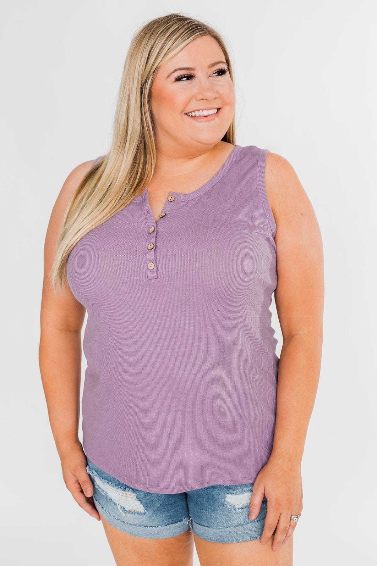5 Button Henley Tank Top- Dusty Purple