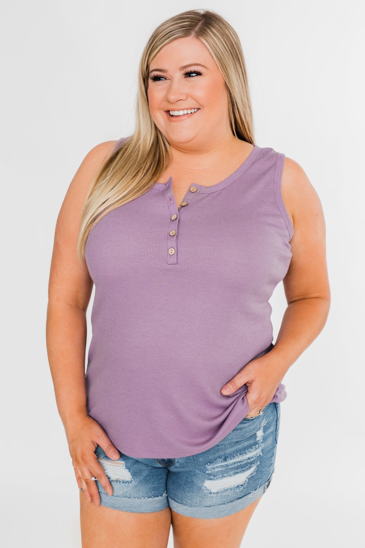 5 Button Henley Tank Top- Dusty Purple