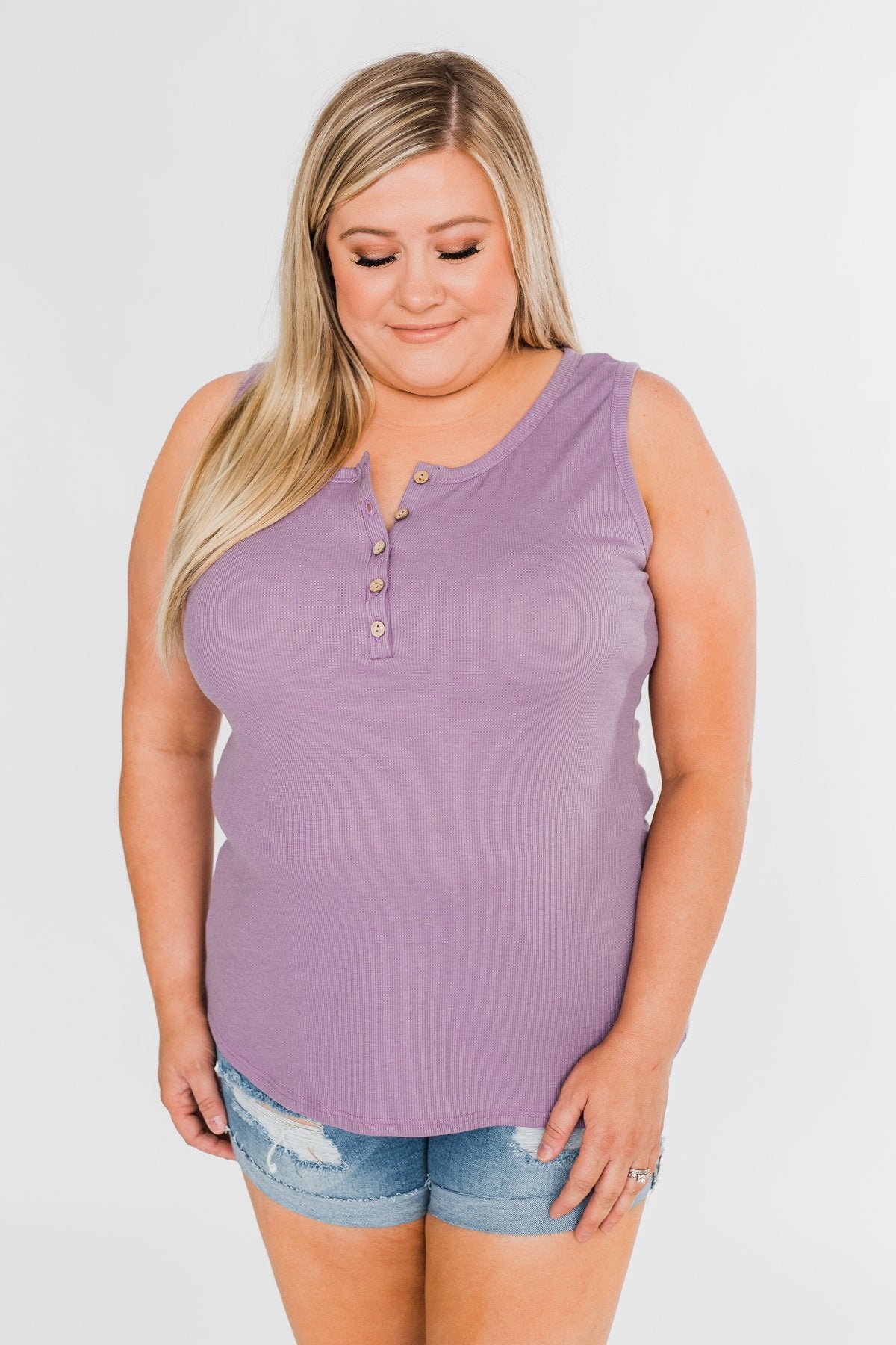 5 Button Henley Tank Top- Dusty Purple