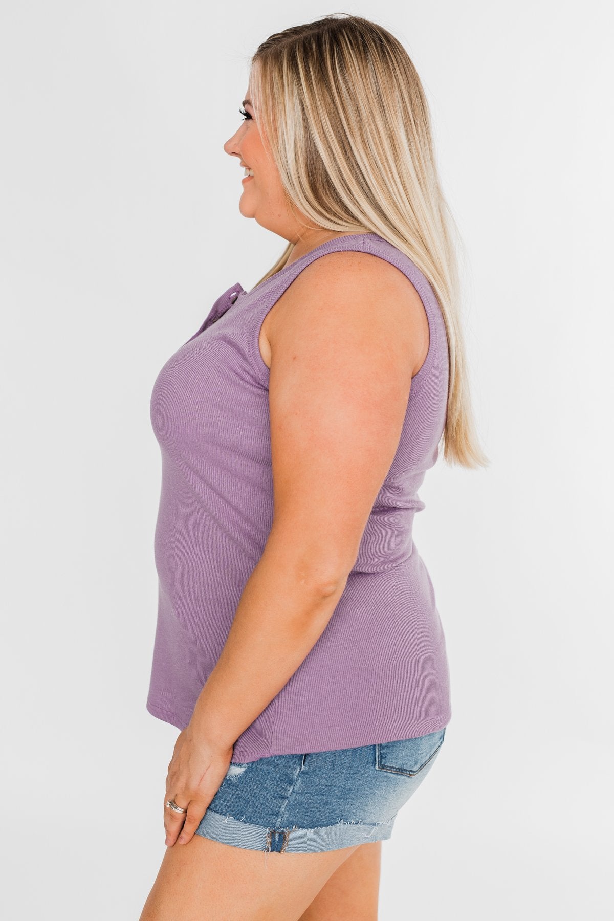 5 Button Henley Tank Top- Dusty Purple