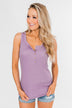 5 Button Henley Tank Top- Dusty Purple