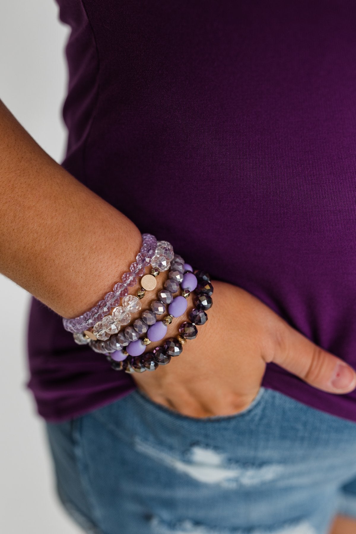 Shades of Purple Beaded Bracelet Set