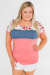 Color Block Short Sleeve Floral Top- Pink & Blue