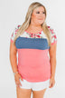 Color Block Short Sleeve Floral Top- Pink & Blue