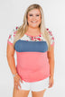 Color Block Short Sleeve Floral Top- Pink & Blue