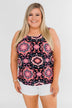 Dance With Me Geo Pattern Tank Top- Navy & Pink