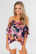 Always Dreaming Floral Cold Shoulder Top- Navy