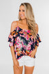 Always Dreaming Floral Cold Shoulder Top- Navy