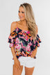 Always Dreaming Floral Cold Shoulder Top- Navy