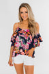 Always Dreaming Floral Cold Shoulder Top- Navy