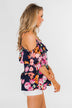 Always Dreaming Floral Cold Shoulder Top- Navy