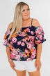 Always Dreaming Floral Cold Shoulder Top- Navy