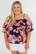 Always Dreaming Floral Cold Shoulder Top- Navy