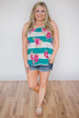 New Places To Be Floral & Striped Tank Top- Teal