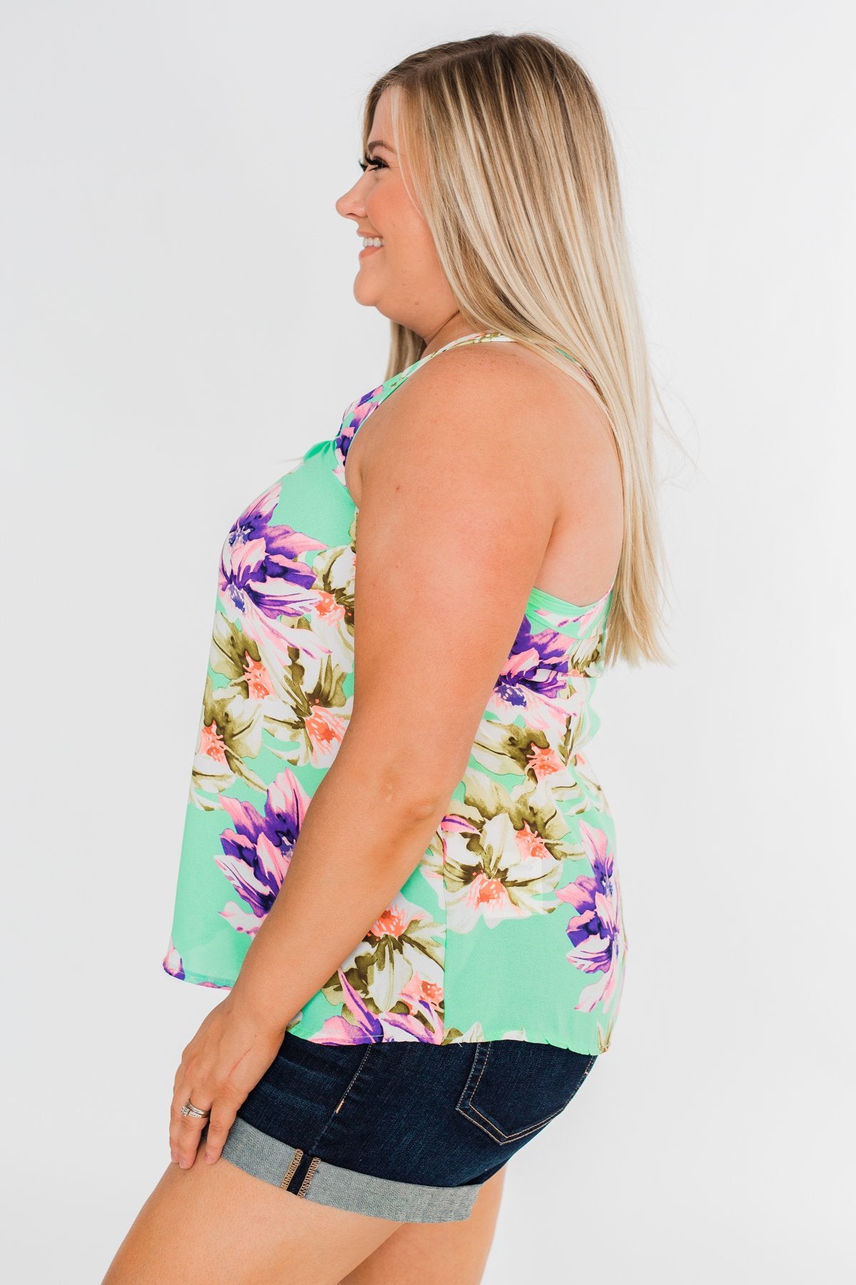 Another Day in Paradise Floral Tank Top- Bright Mint