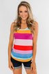 Cinch Waist Striped Tank Top- Multi-Color