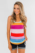 Cinch Waist Striped Tank Top- Multi-Color