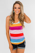 Cinch Waist Striped Tank Top- Multi-Color