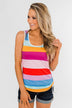 Cinch Waist Striped Tank Top- Multi-Color