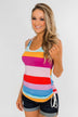 Cinch Waist Striped Tank Top- Multi-Color