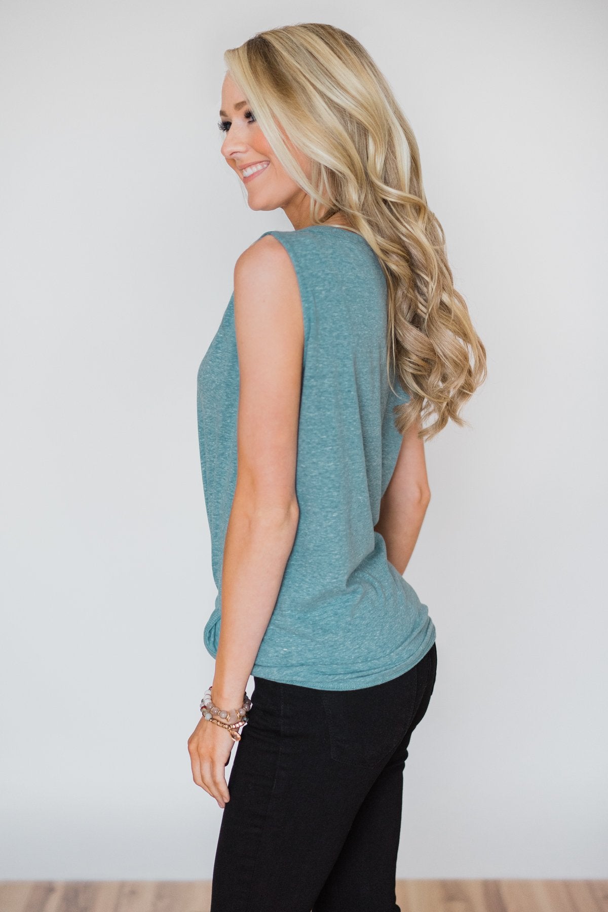 Everyday Button Tie Tank Top- Deep Teal