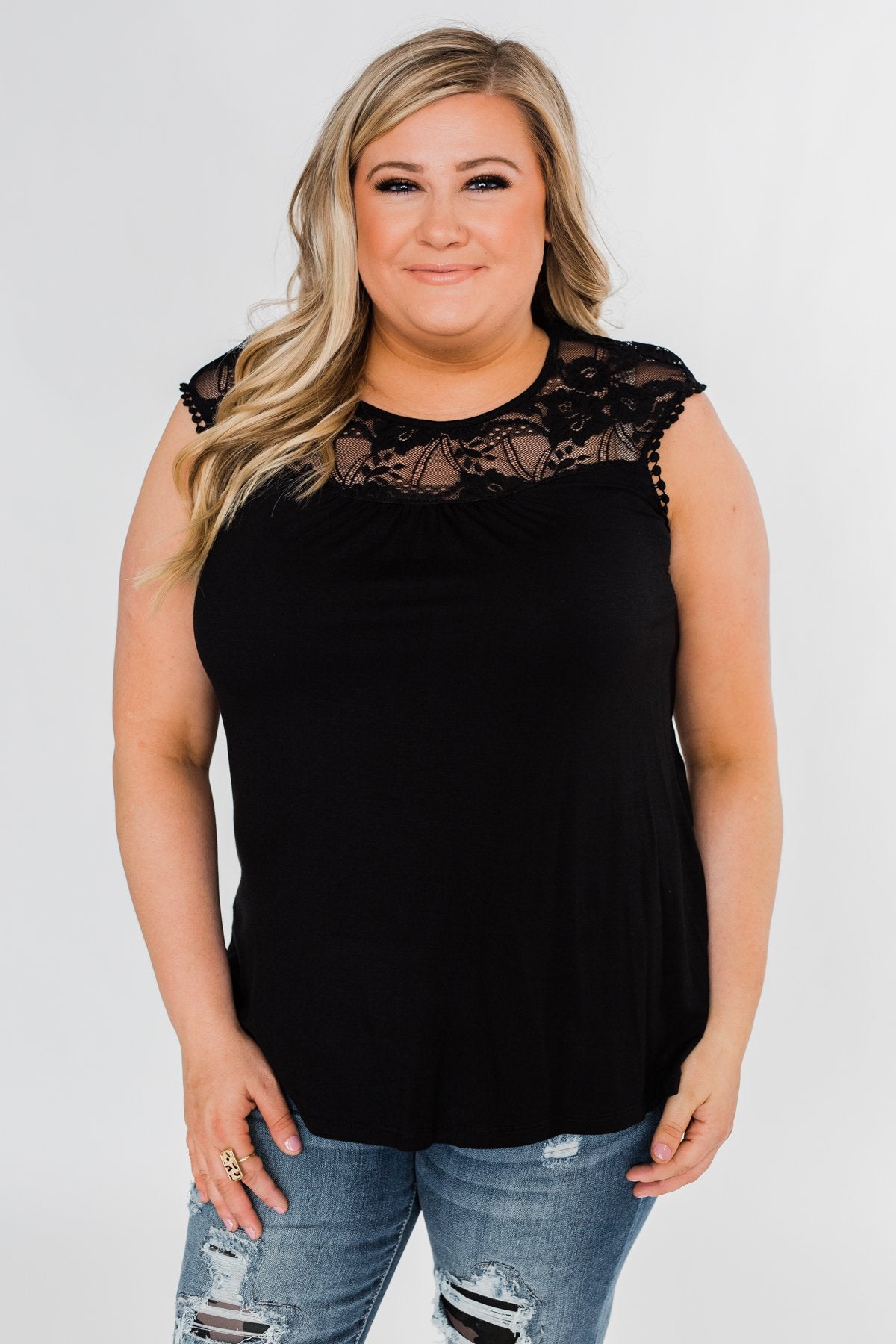Won't Let You Go Lace Detail Top- Black