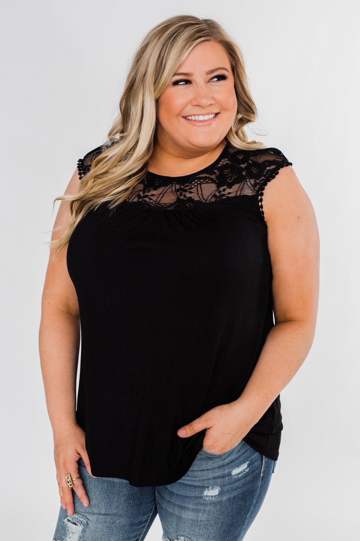 Won't Let You Go Lace Detail Top- Black