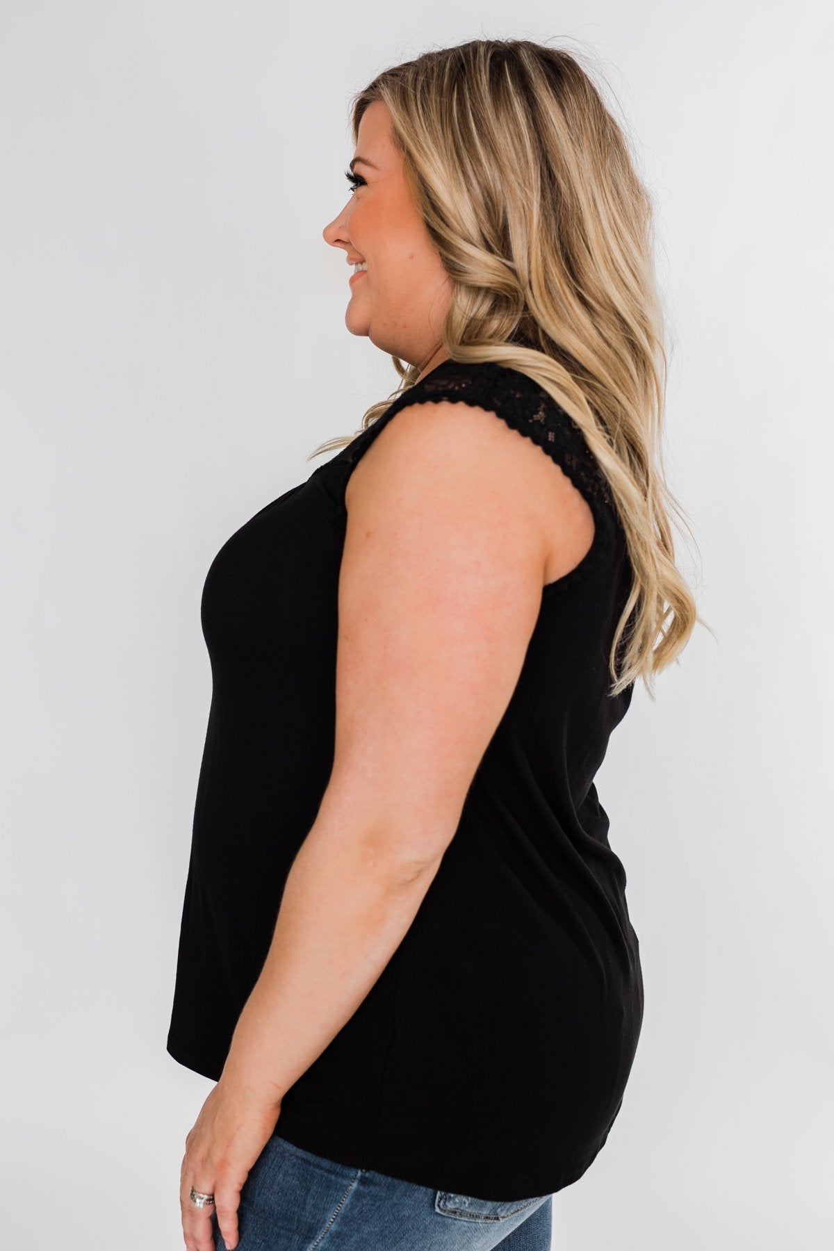 Won't Let You Go Lace Detail Top- Black