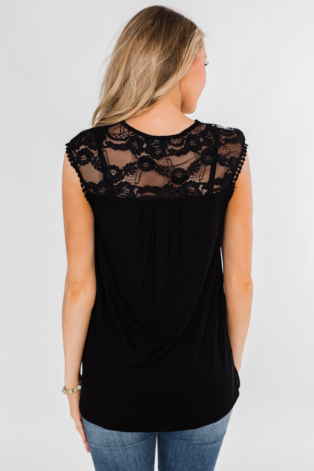 Won't Let You Go Lace Detail Top- Black