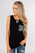 Leopard Lace Back Pocket Tank- Mint