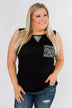 Leopard Lace Back Pocket Tank- Mint