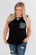 Leopard Lace Back Pocket Tank- Mint