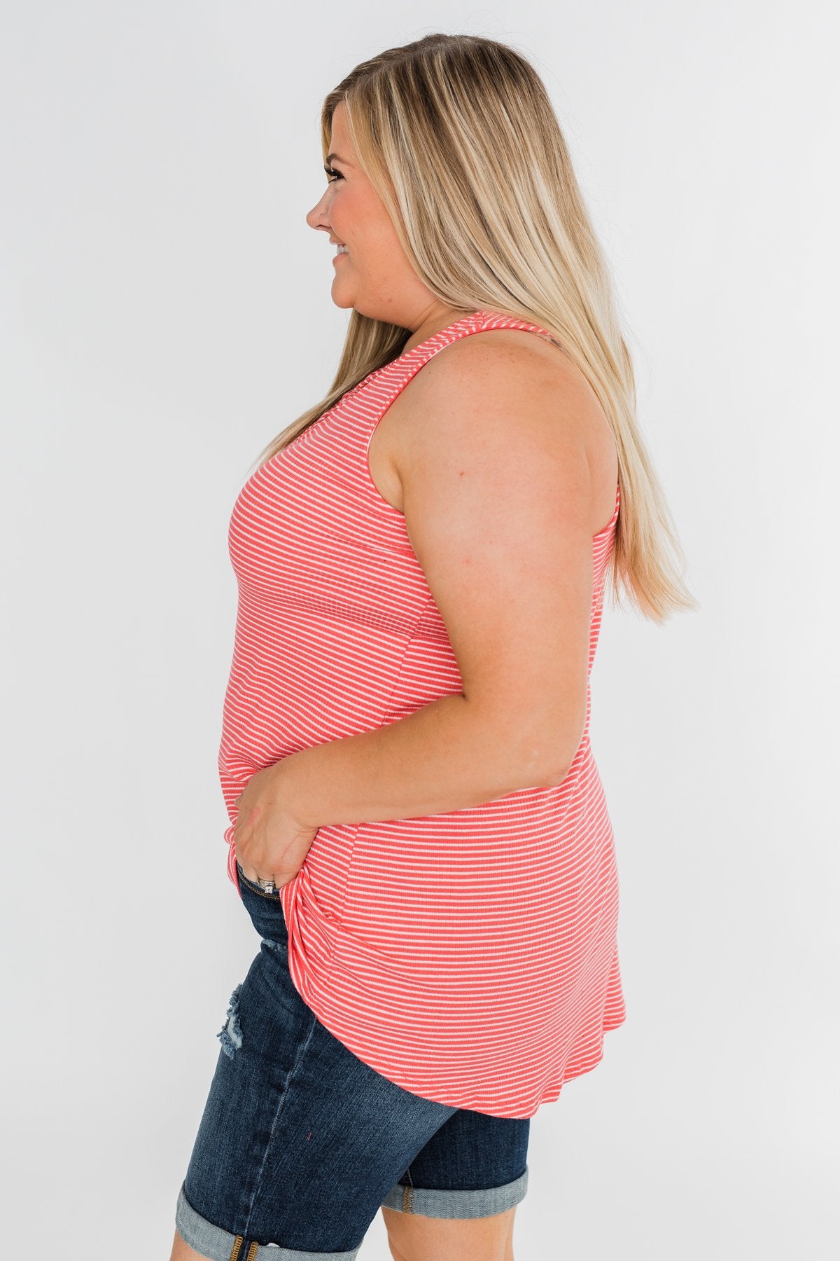Mirage Criss Cross Tank Top- Pink & White