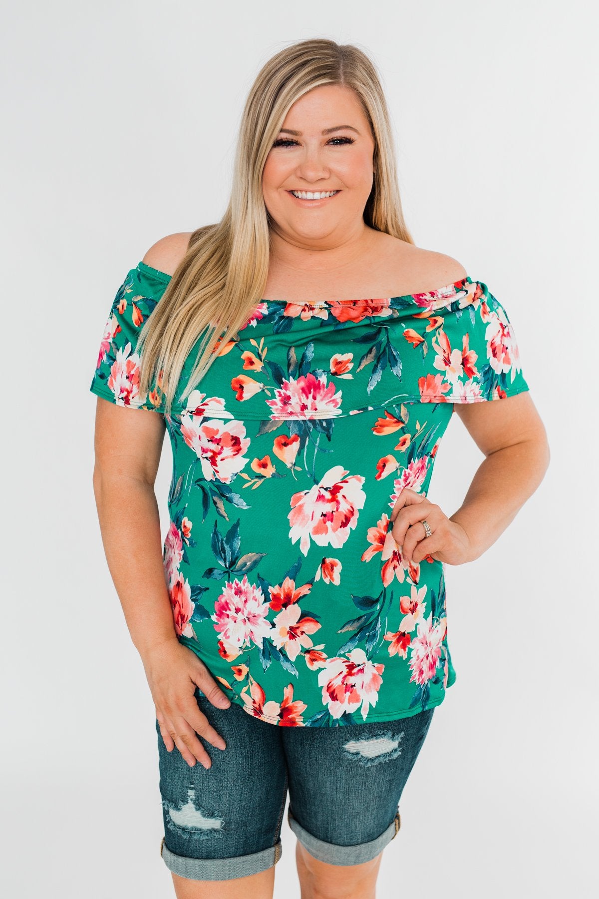 Tropical Oasis Off The Shoulder Floral Top- Green