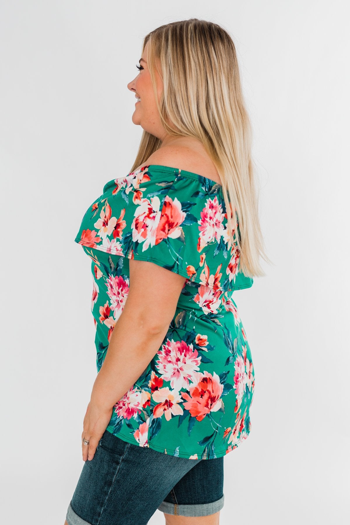 Tropical Oasis Off The Shoulder Floral Top- Green