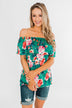 Tropical Oasis Off The Shoulder Floral Top- Green