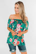 Tropical Oasis Off The Shoulder Floral Top- Green