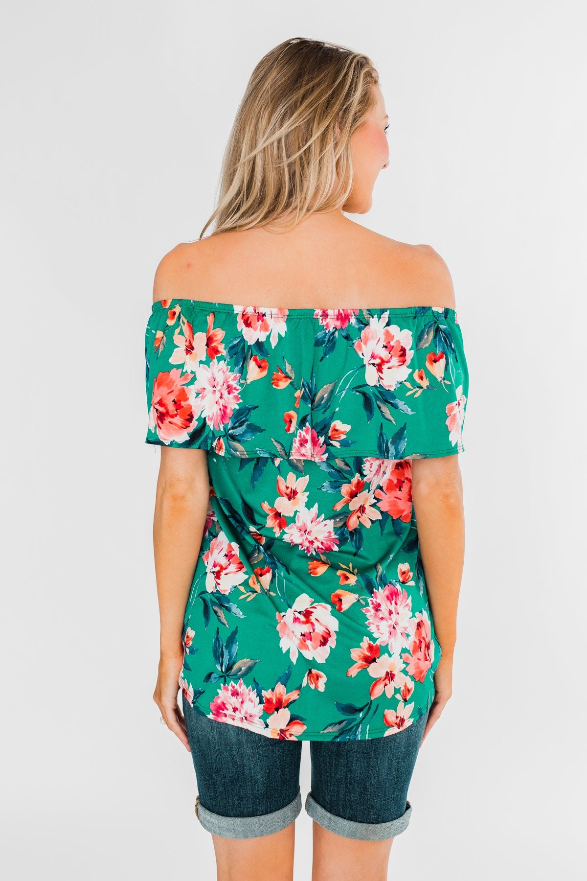 Tropical Oasis Off The Shoulder Floral Top- Green