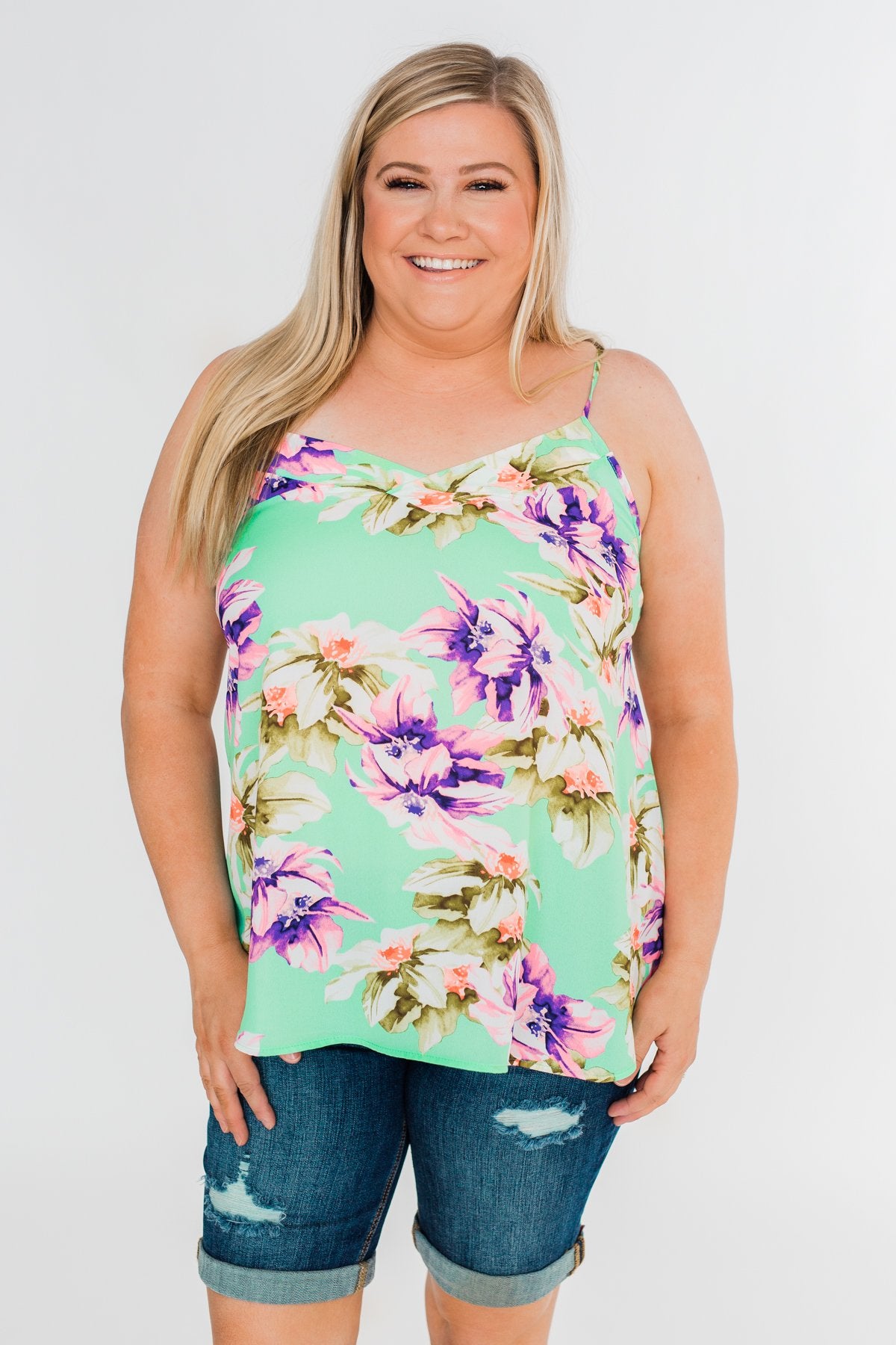 Leave You Speechless Floral Tank Top- Bright Mint