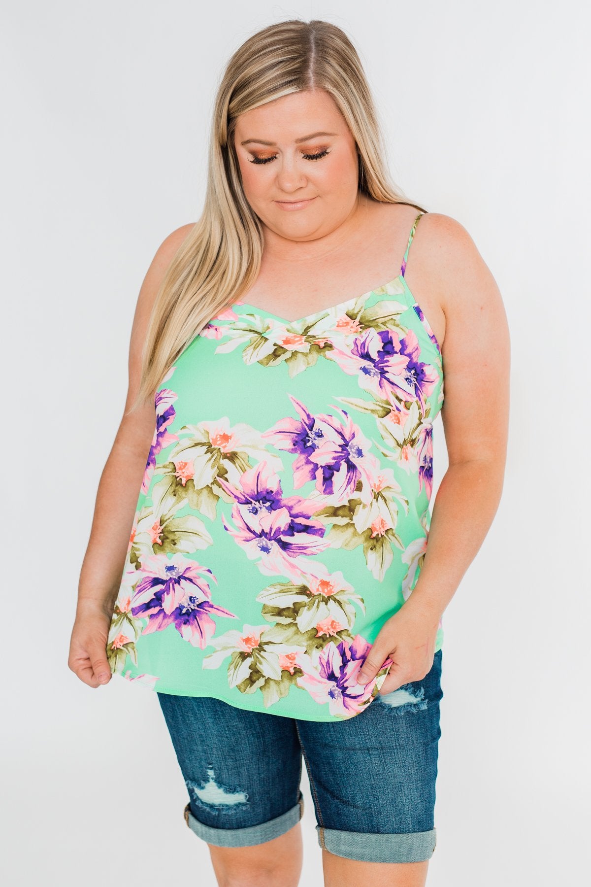 Leave You Speechless Floral Tank Top- Bright Mint