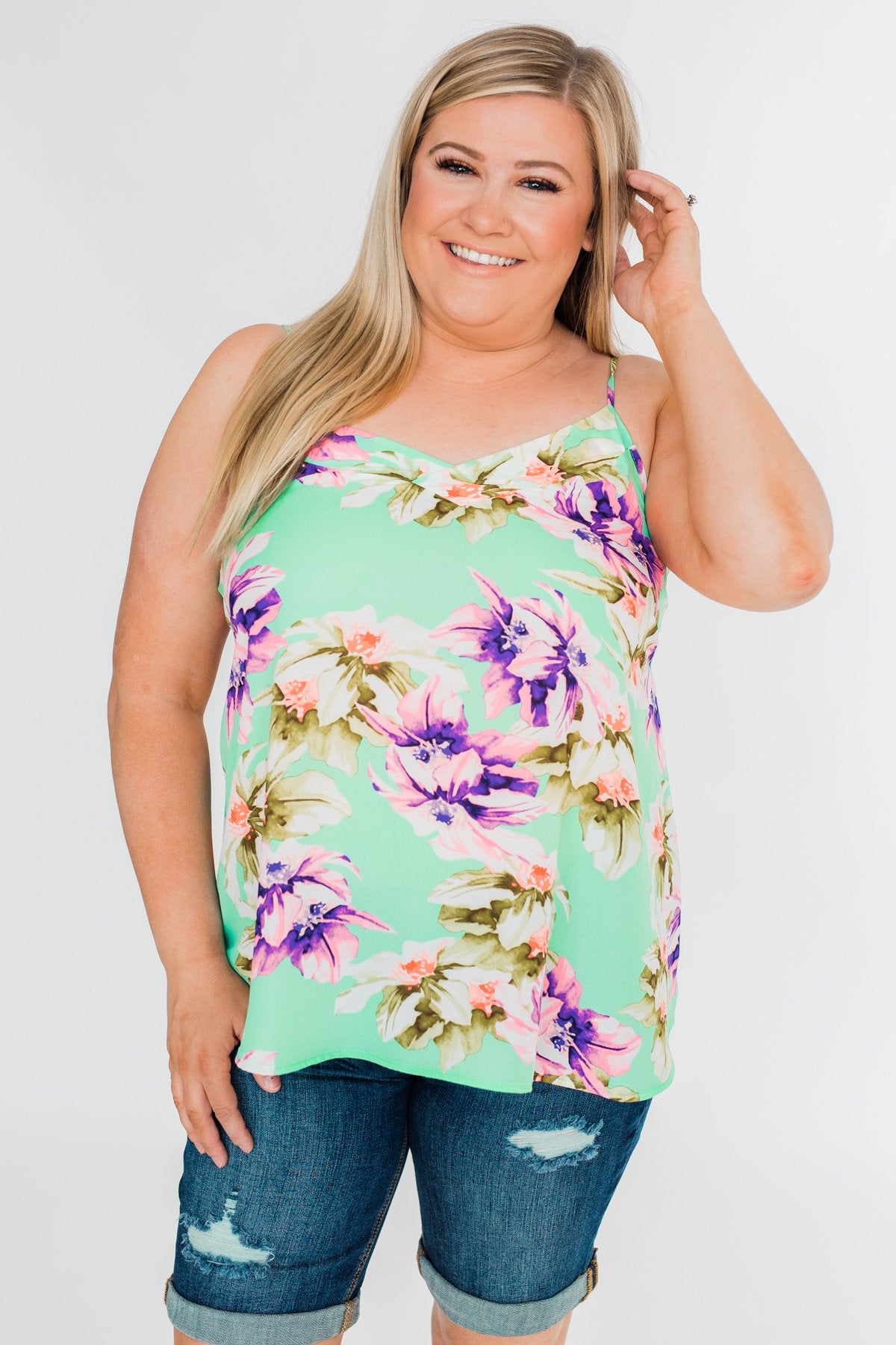 Leave You Speechless Floral Tank Top- Bright Mint