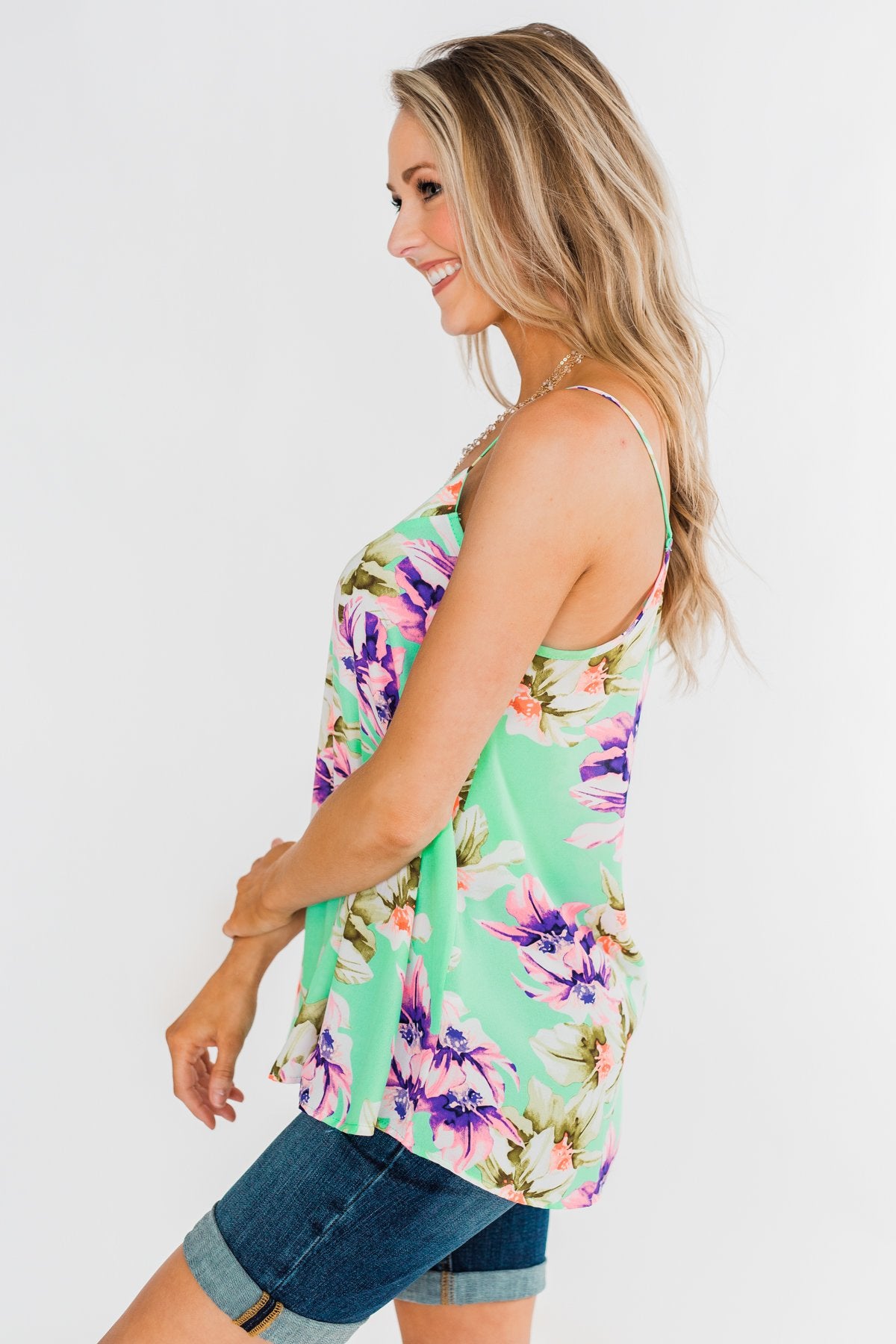 Leave You Speechless Floral Tank Top- Bright Mint