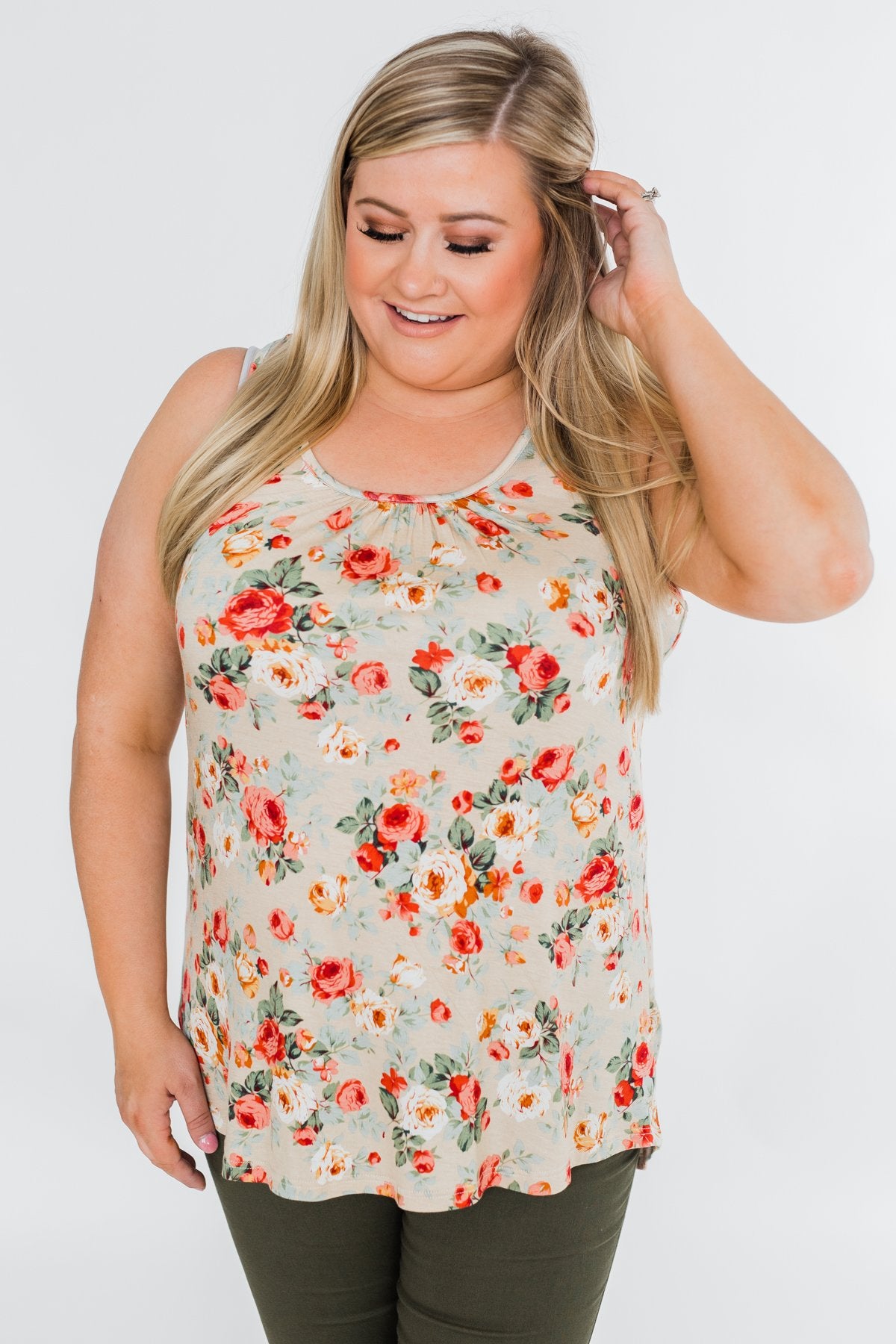 Next to You Floral Tank Top- Light Taupe