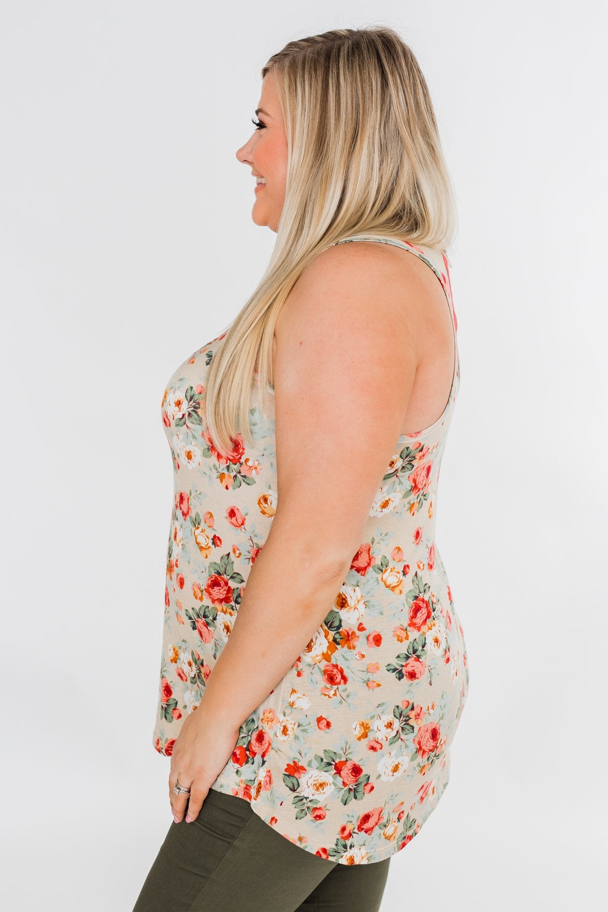 Next to You Floral Tank Top- Light Taupe